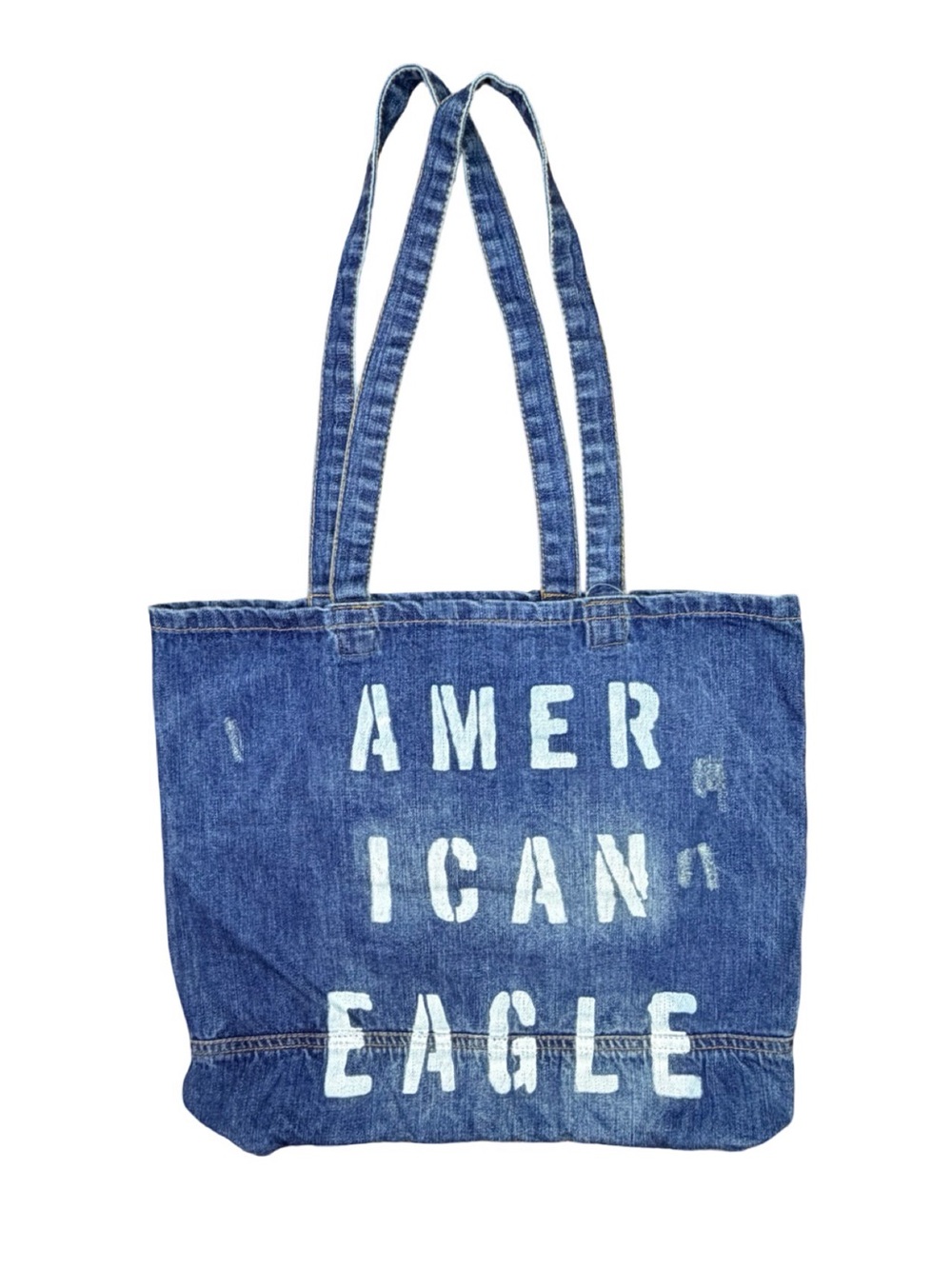 American Eagle Distressed Logo Denim Tote Bag - 13” x 14.5” x 4”